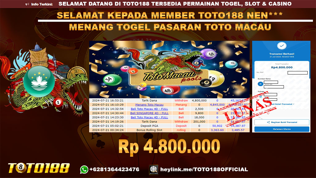 Bukti JP Kemenangan TOGEL PASARAN TOTO MACAU 21 jul 24