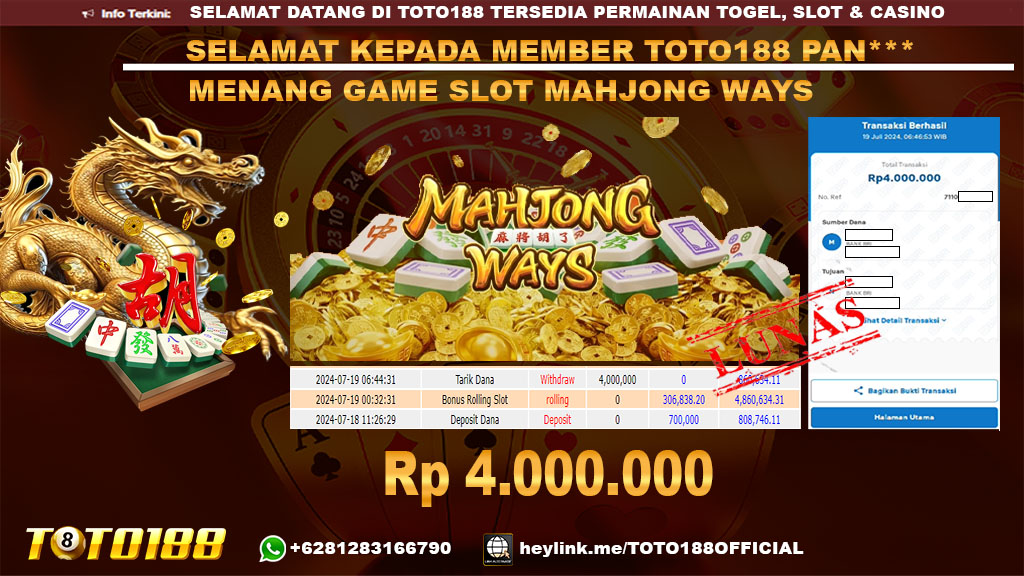 Bukti JP Kemenangan Mahjong Ways 19 Juli 2024