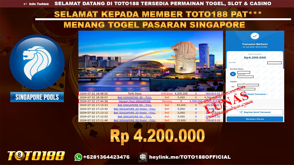 Bukti JP Kemenangan Togel Pasaran SINGAPORE 22 jul 24