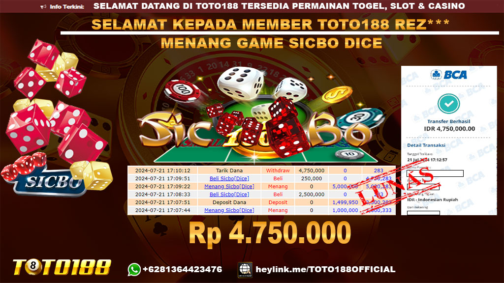 Bukti JP Kemenangan TGame SICBO DICE 21 jul 24