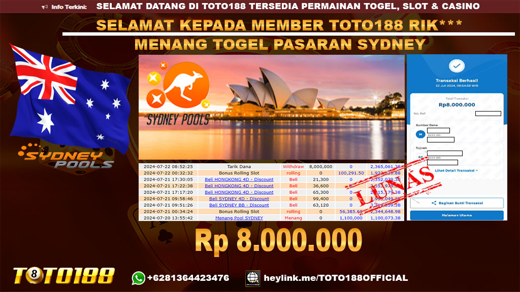 Bukti JP Kemenangan Togel Pasaran Sydney 22 jul 24