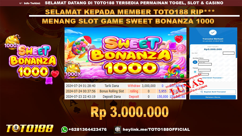 Bukti JP Kemenangan SLOT GAME SWEET BONANZA 1000 24 Juli 2024