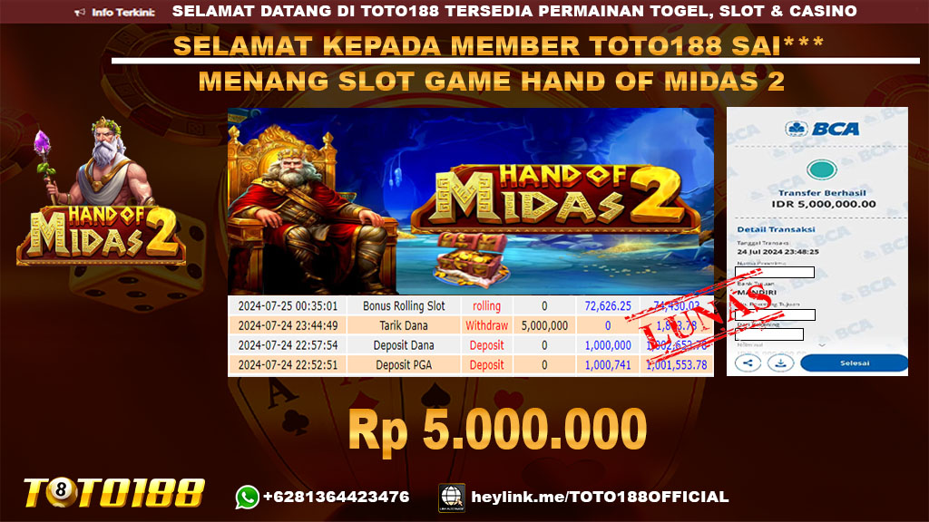 Bukti JP Kemenangan HAND OF MIDAS 2 24 Juli 2024