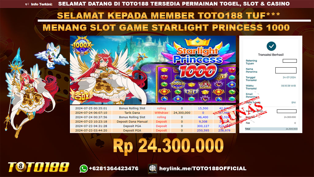 Bukti JP Kemenangan SLOT GAME STARLIGHT PRINCESS 1000 24 jul 24