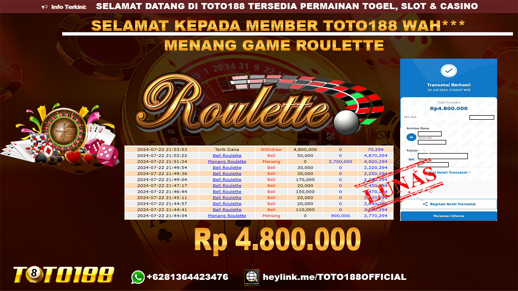 Bukti JP Kemenangan GAME ROULETTE 22 jul 24