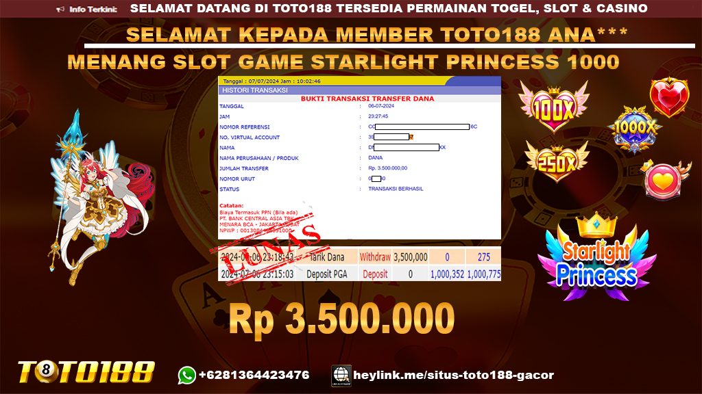 Bukti jp kemenangan slot g ame starlight princess 1000 6 july 2024