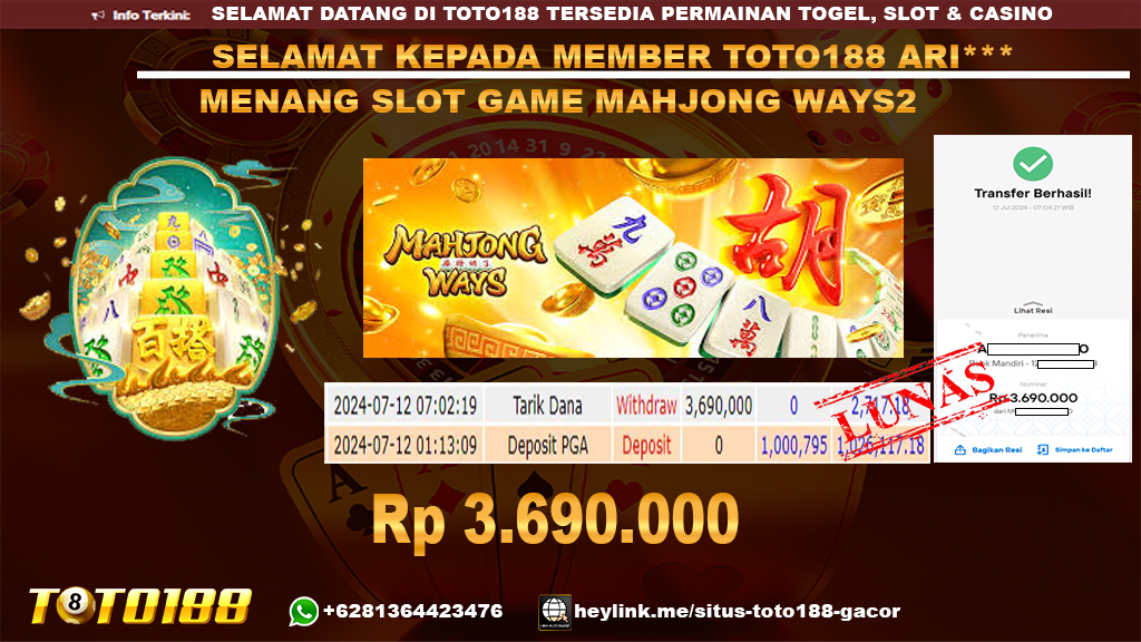 Bukti jp kemenangan slot game mahjong ways2 12 july 2024