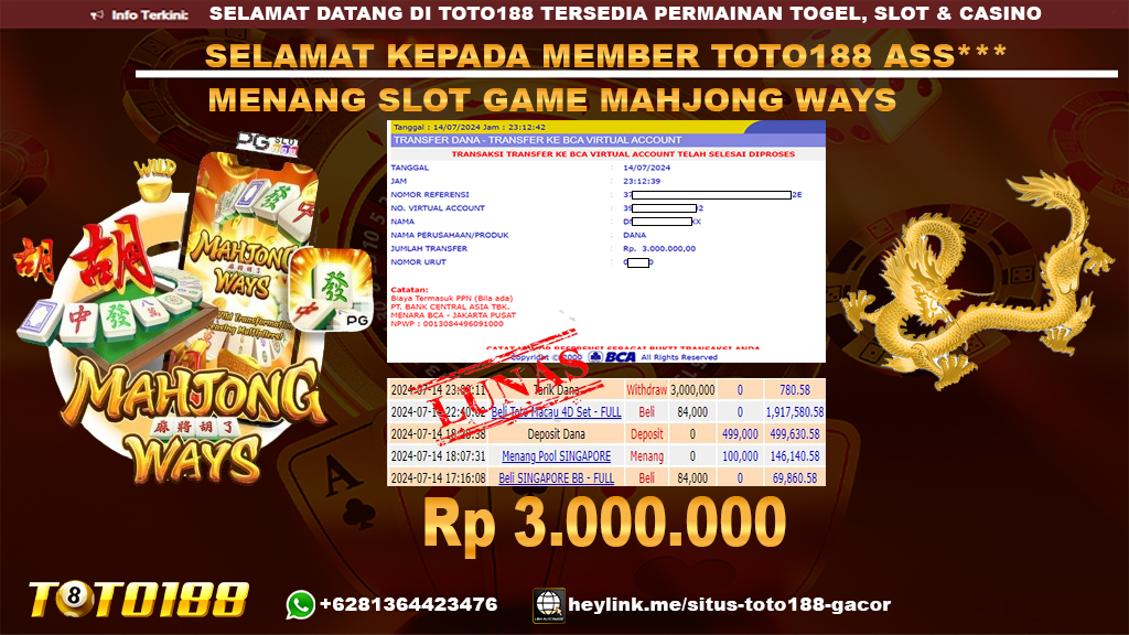Bukti jp kemenangan slot game mahjong ways 14 july 2024