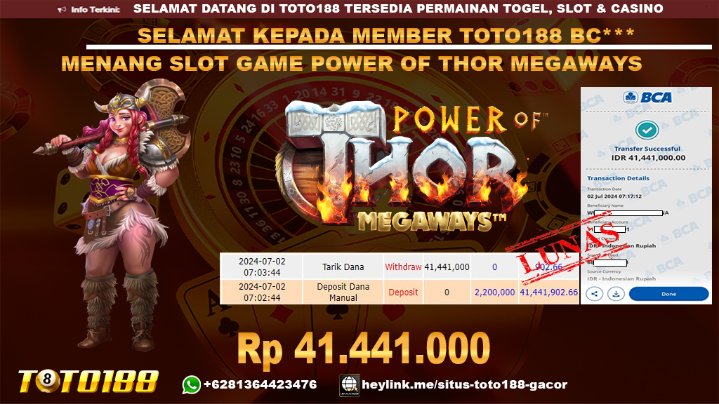 Bukti jp kemenangan slot game power of thow megaways 2 july 2024