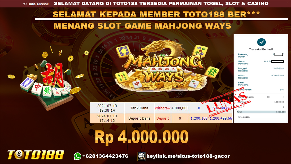 Bukti jp kemenangan slot game mahjong ways 13 july 2024
