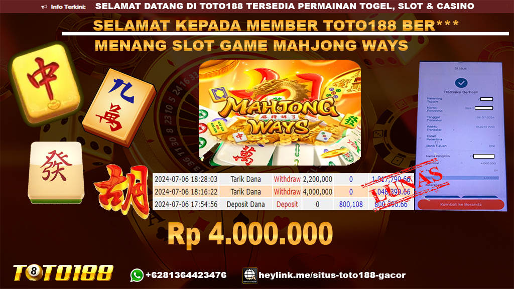 Bukti jp kemenangan slot game mahjong ways 6 july 2024