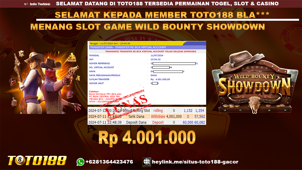 Bukti jp kemenangan slot game wild bounty showdown 11 july 2024