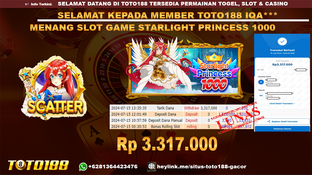 Bukti jp kemenangan slot game starlight princess 1000 15 july 2024
