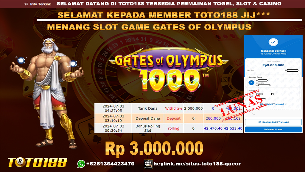 Bukti jp kemenangan slot game gate sof olympus 3 july 2024