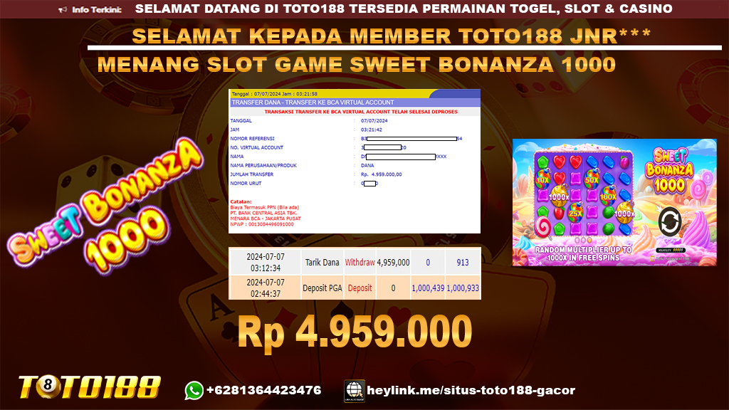Bukti jp kemenangan slot game sweet bonanza 1000 7 july 2024