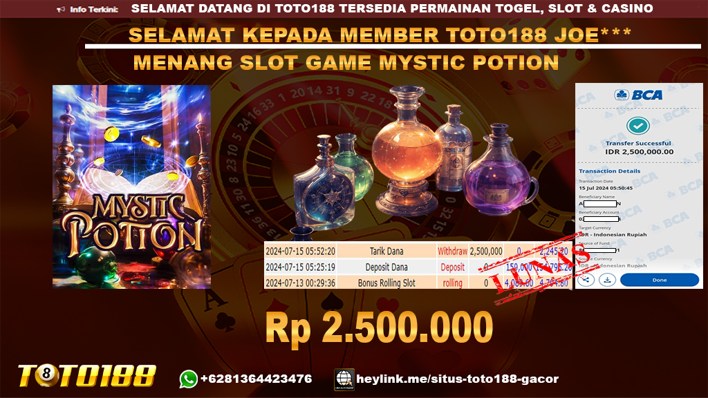 Bukti jp kemenangan slot game mystic potion 15 july 2024