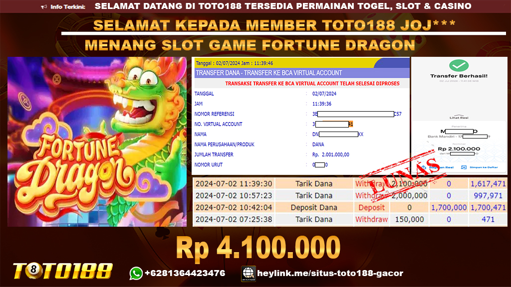 Bukti jp kemenangan slot game fortune dragon 2 july 2024