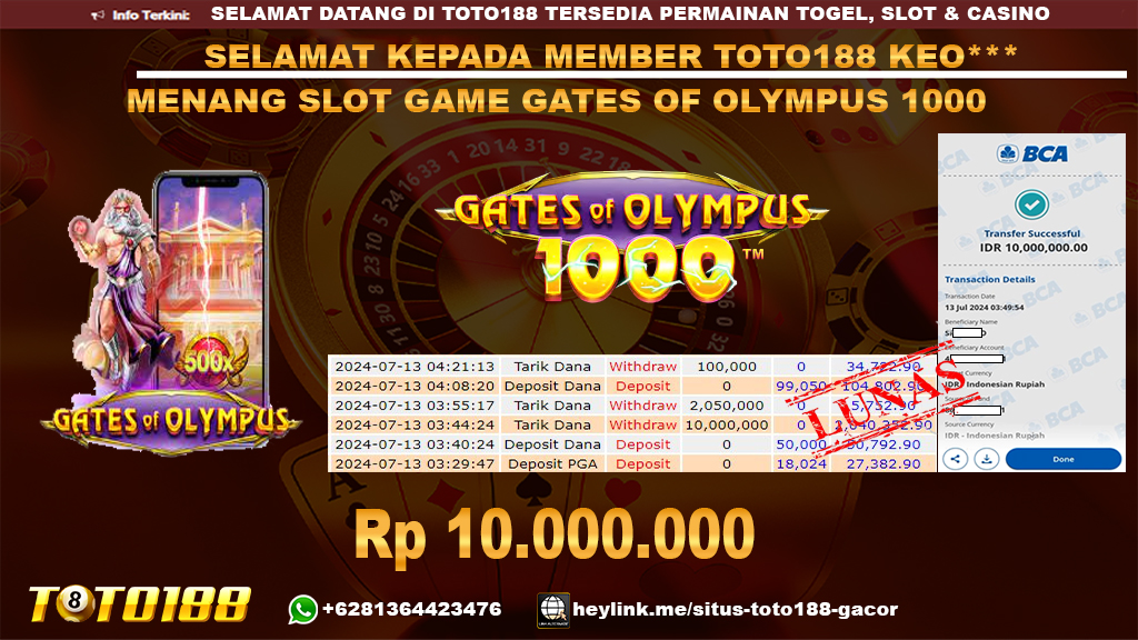 Bukti jp kemenangan gates of olympus 1000 13 july 2024