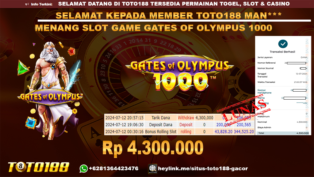 Bukti jp kemenangan slot game gates of olympus 1000 12 july 2024