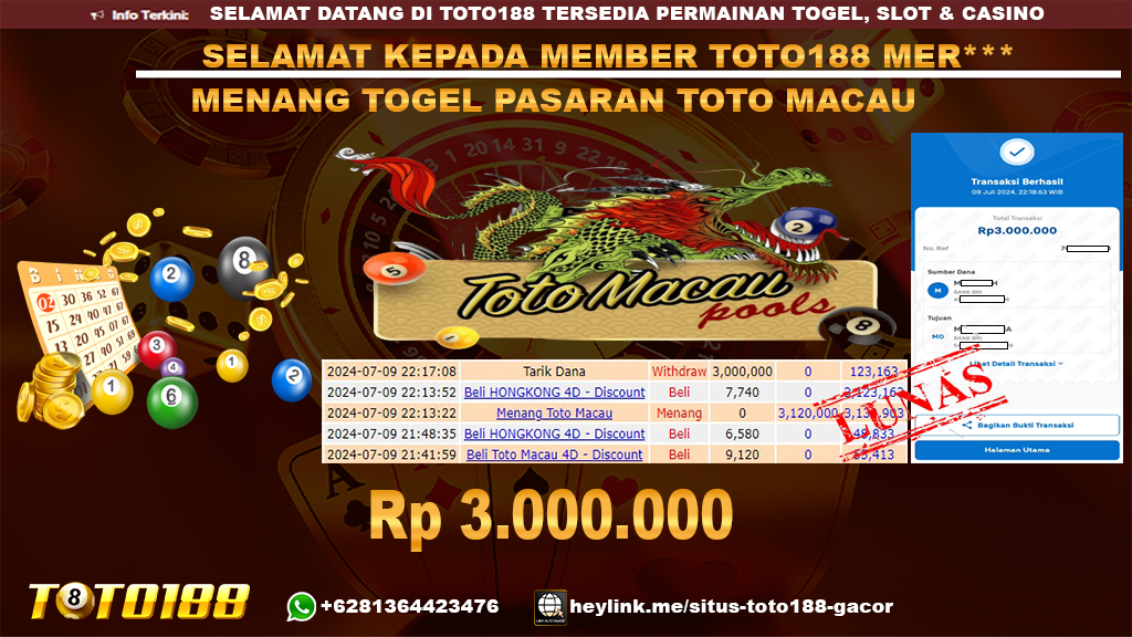 Bukti jp kemenangan togel pasaran toto macau 9 july 2024