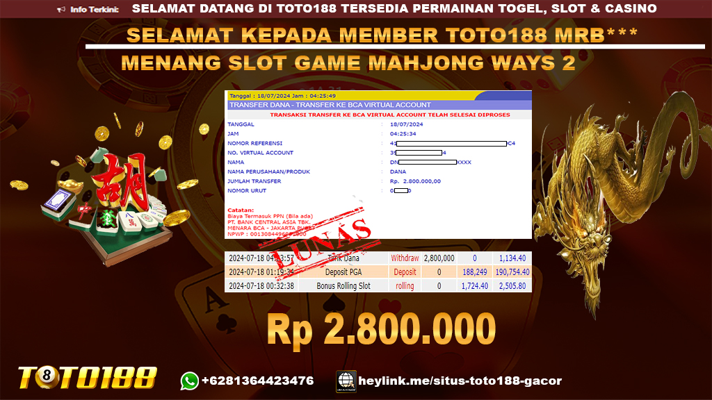 Bukti jp kemenangan slot game mahjong ways2 18 july 2024