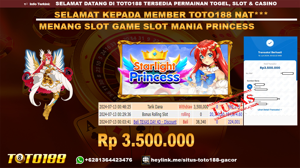 Bukti jp kemenangan slot game mania princess 13 july 2024