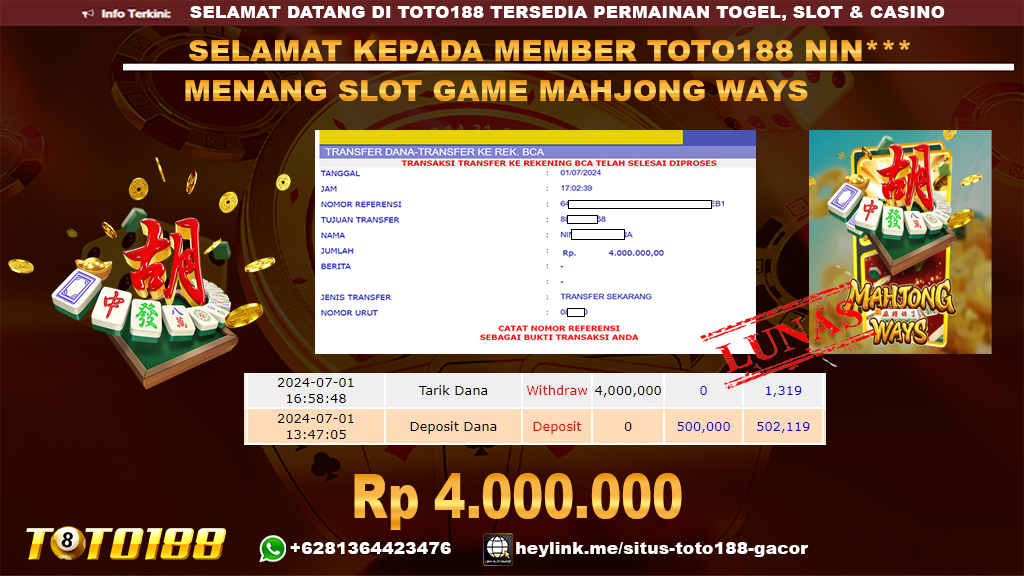 Bukti jp kemenangan slot game mahjong ways 1 july 2024