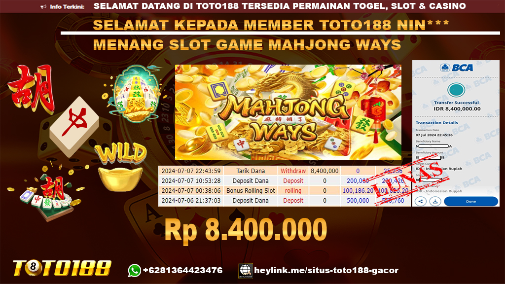 Bukti jp kemenangan slot game mahjong ways 7 july 2024