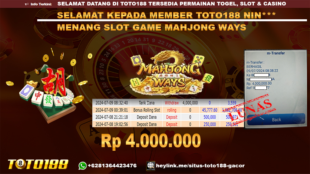 Bukti jp kemenangan slot game mahjong ways 9 july 2024