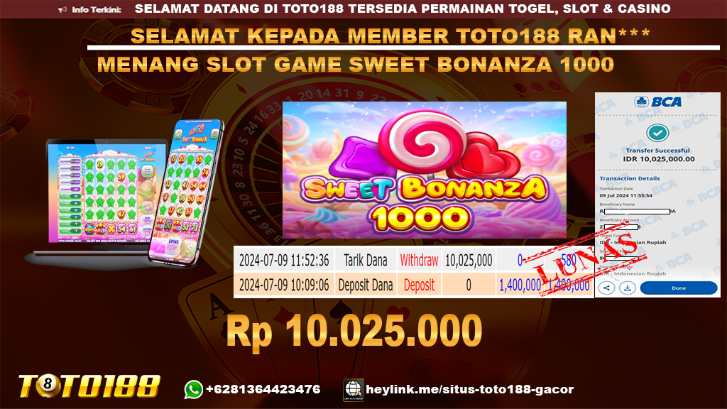 Bukti jp kemenangan slot game sweet bonanza 1000 9 ju;y 2024