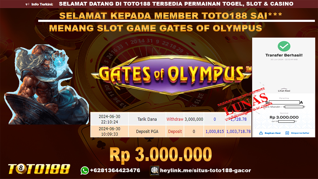 Bukti jp kemenangan slot game gates of olympus 30 Juni 2024