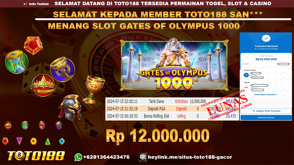 Bukti jp kemenangan slot game gates of olympus 1000 15 july 2024