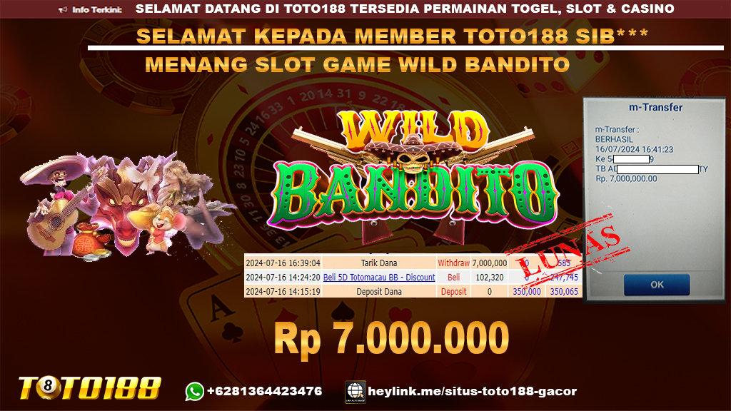 Bukti jp kemenangan slot game wild bandito 16 july 2024
