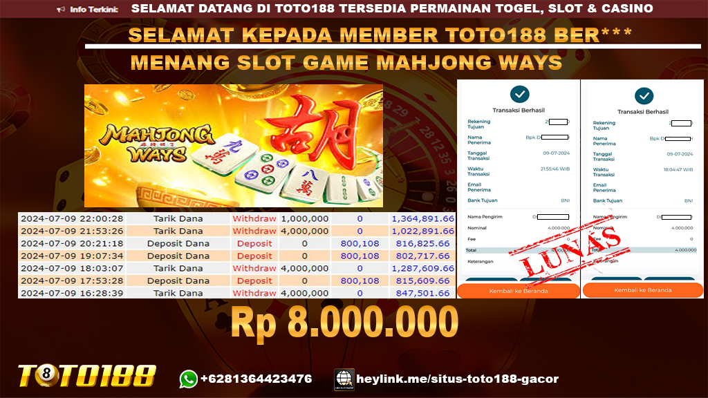 Bukti jp kemenangan slot game mahjong ways 9 july 2024
