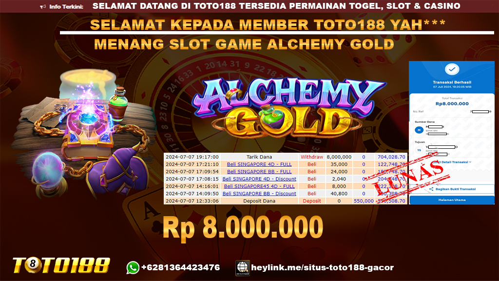 Bukti jp kemenangan slot game alchemy gold 7 july 2024