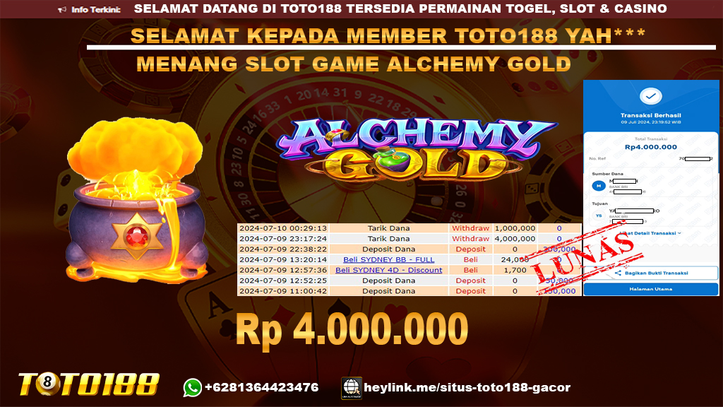 Bukti jp kemenangan slot game alchemy gold 9 july 2024
