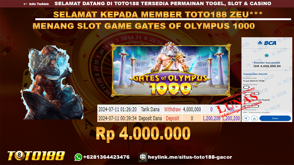 Bukti jp kemenangan slot game gates of olmpus 1000 11 july 2024