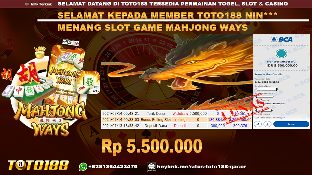 Bukti jp kemenangan slot game mahjong wats 14 july 2024