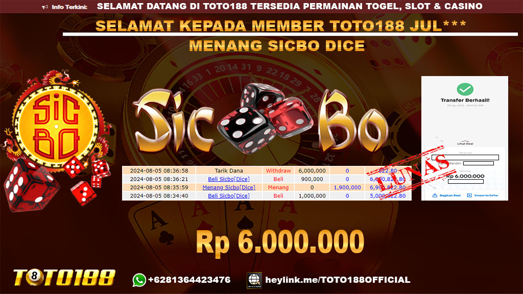 Bukti JP Kemenangan SICBO DICE 05 agust 2024