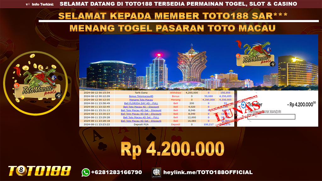 Bukti JP Kemenangan TOGEL PASARAN TOTO MACAU 12 Agust 24