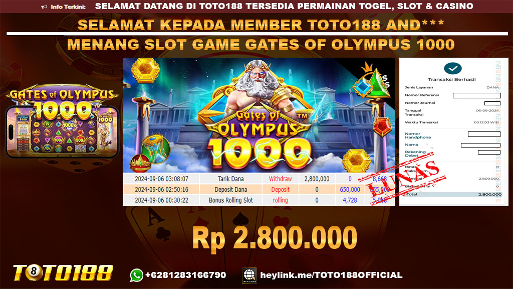 Bukti JP Kemenangan SLOT GAME GATES OF OLYMPUS 1000 06 SEP 24