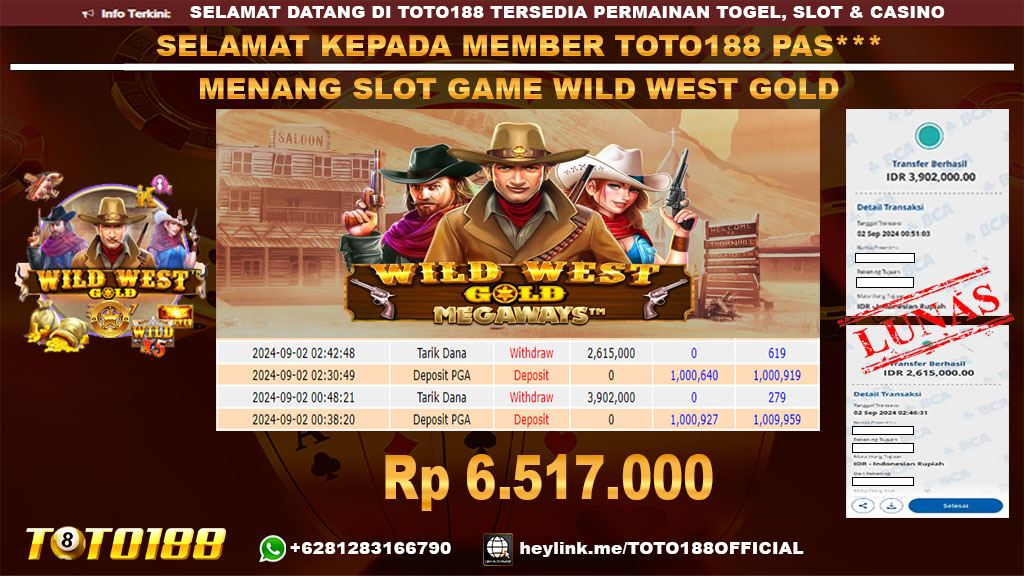 Bukti JP Kemenangan SLOT GAME WILD WEST GOLD 02 sept 24