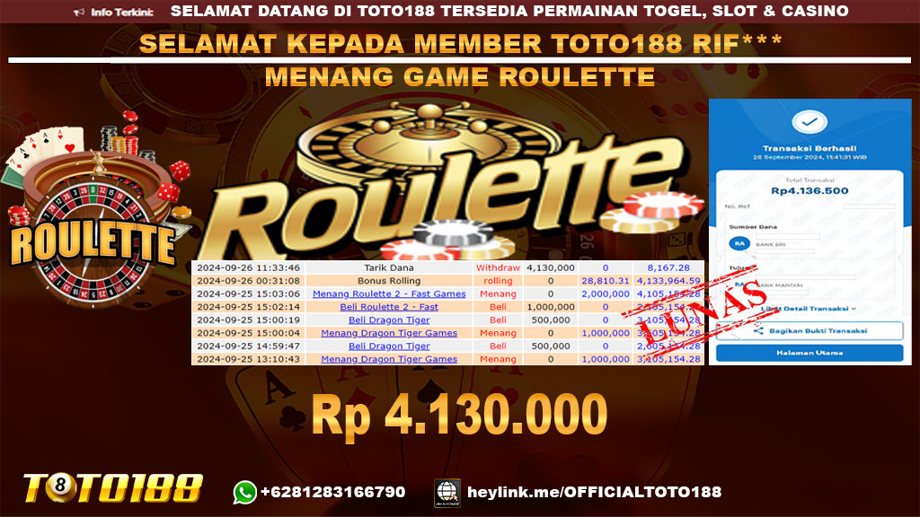 Bukti JP Kemenangan GAME ROULETTE 26 Sept 24