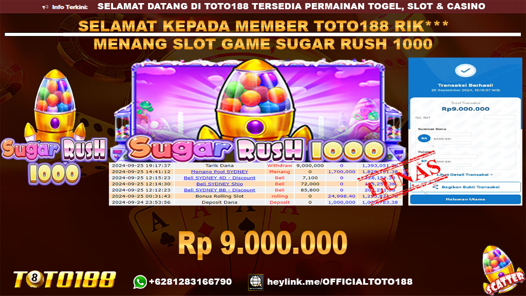 Bukti JP Kemenangan SLOT GAME SUGAR RUSH 1000 25 SEP 24