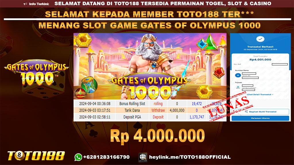Bukti JP Kemenangan SLOT GAME GATES OF OLYMPUS 1000 03 Sept 24