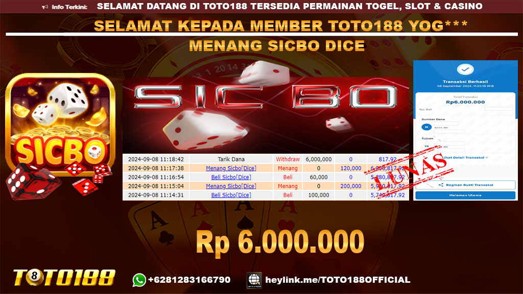 Bukti JP Kemenangan GAME SICBO DICE 08 SEP 2024