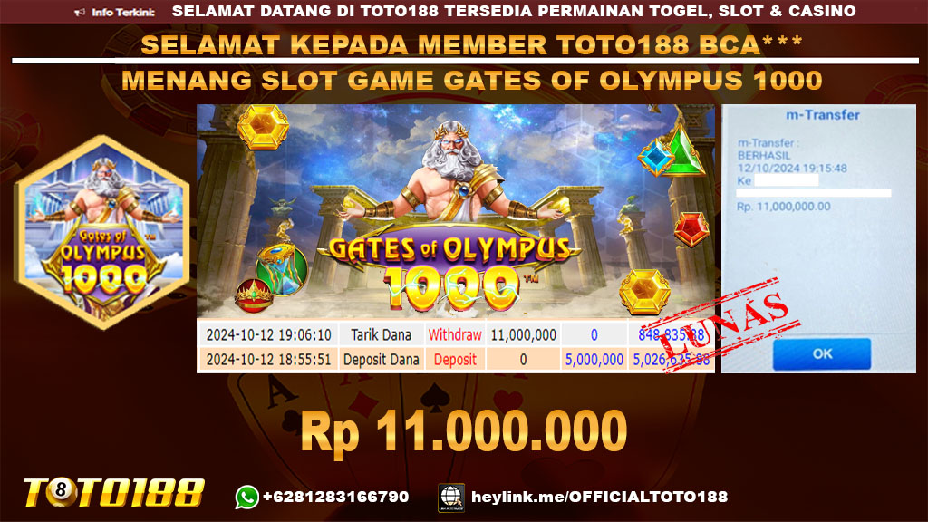 Bukti JP Kemenangan SLOT GAME GATES OF OLYMPUS 1000 12 OKT 24