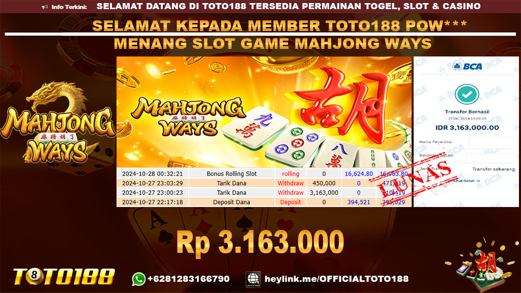 Bukti JP Kemenangan SLOT GAME MAHJONG WAYS 27 OKT 24