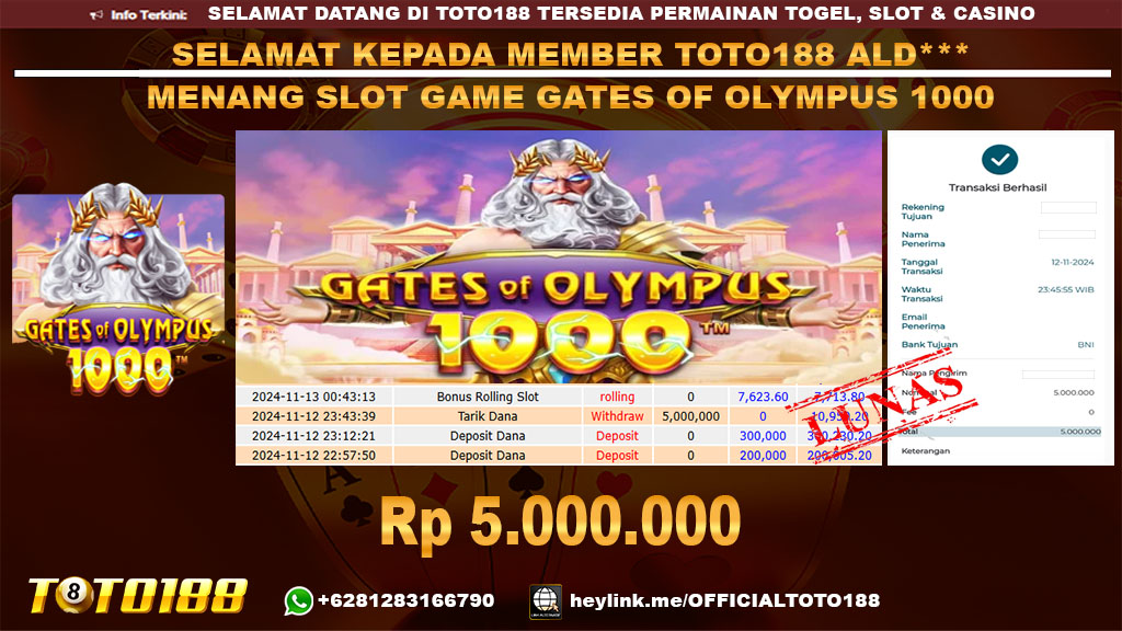 Bukti JP Kemenangan SLOT GAME GATES OF OLYMPUS 1000 12 NOV 24