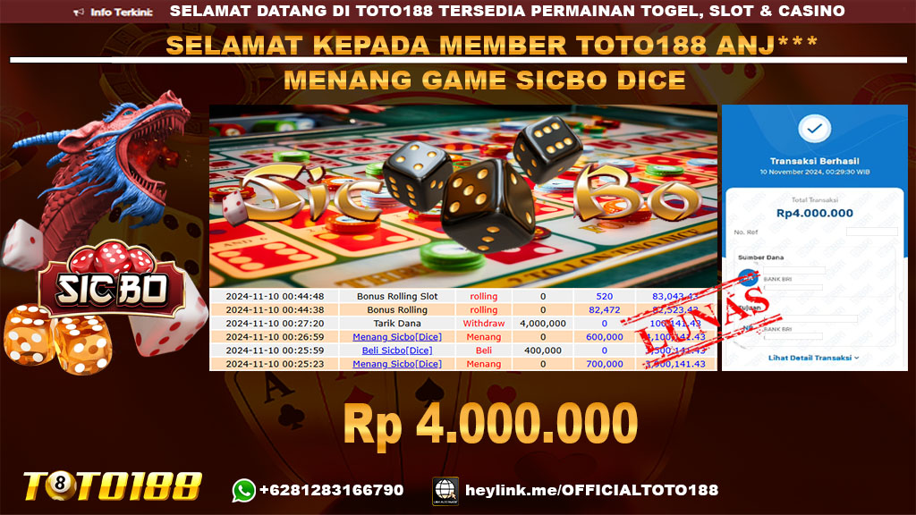 Bukti JP Kemenangan SICBO DICE GAMES 10 NOV 24
